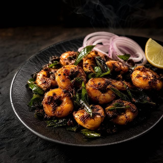 Karivepaku Shrimp Fry.