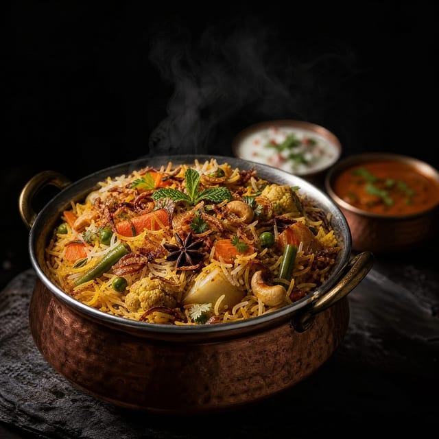 Hyderabadi Vegetable Dum Biryani.