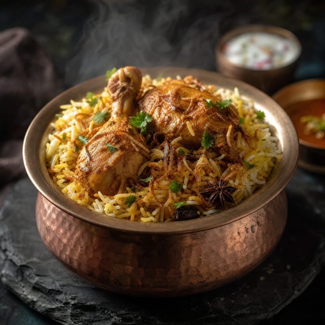 Hyderabadi Chicken Dum Biryani.