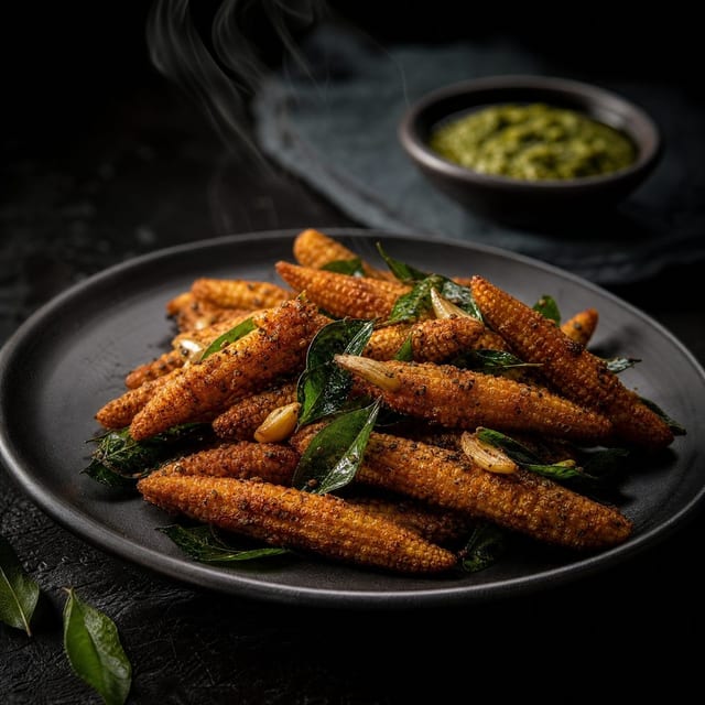 Curry Leaf Baby Corn Fry.
