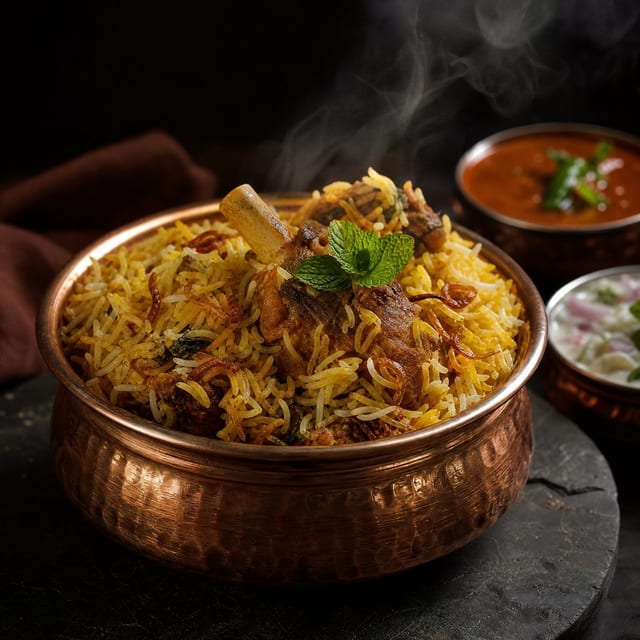 Hyderabadi Goat Dum Biryani.